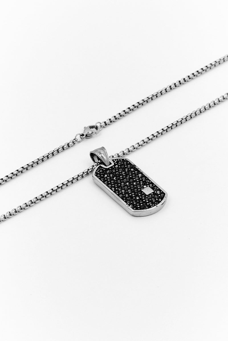 Steeltime Men Stainless Steel And Simulated Black Diamond Necklace, Silver - Image 2